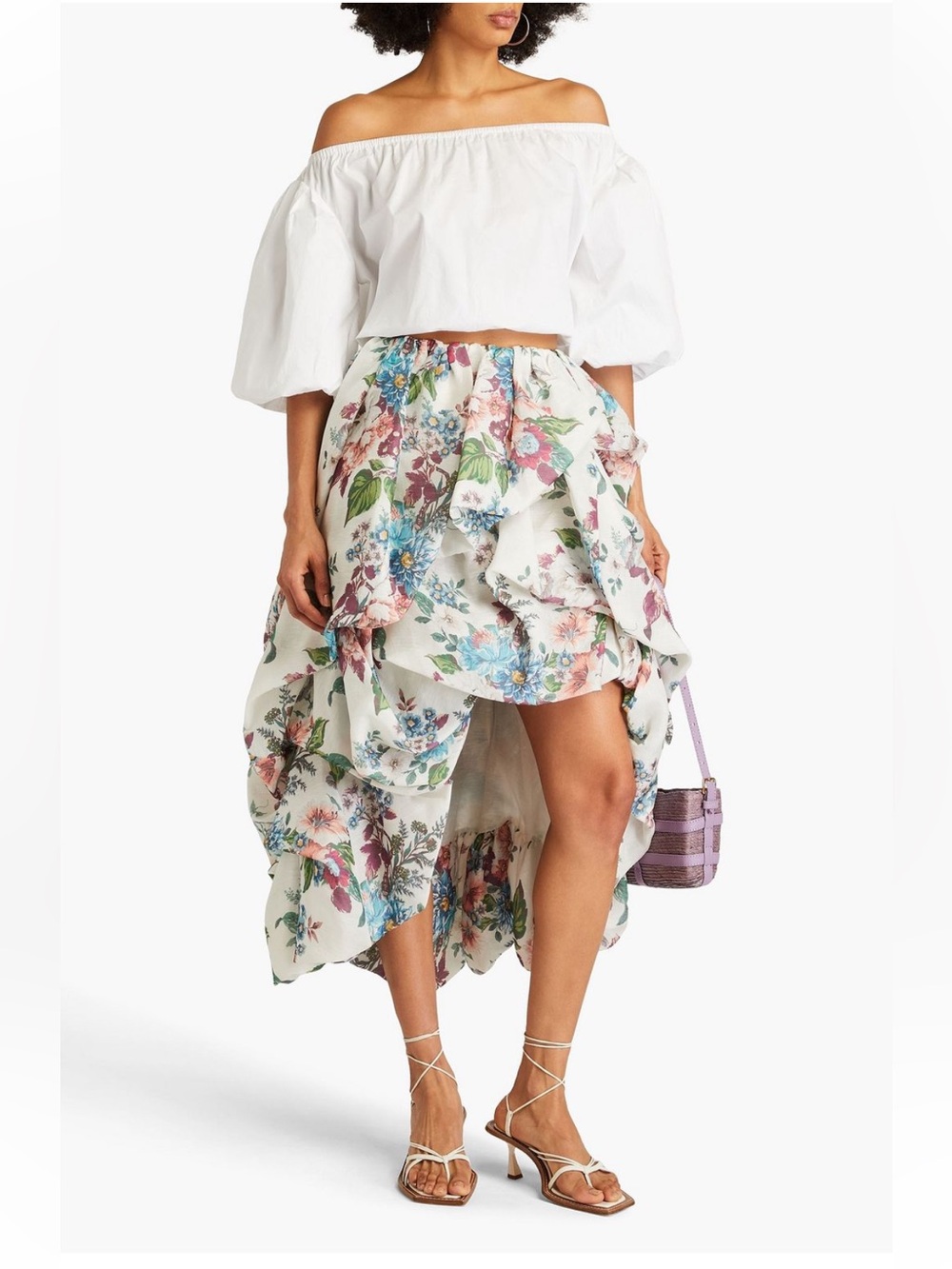 Zimmerman Floral Ruffle Silk Blended Gauze Skirt